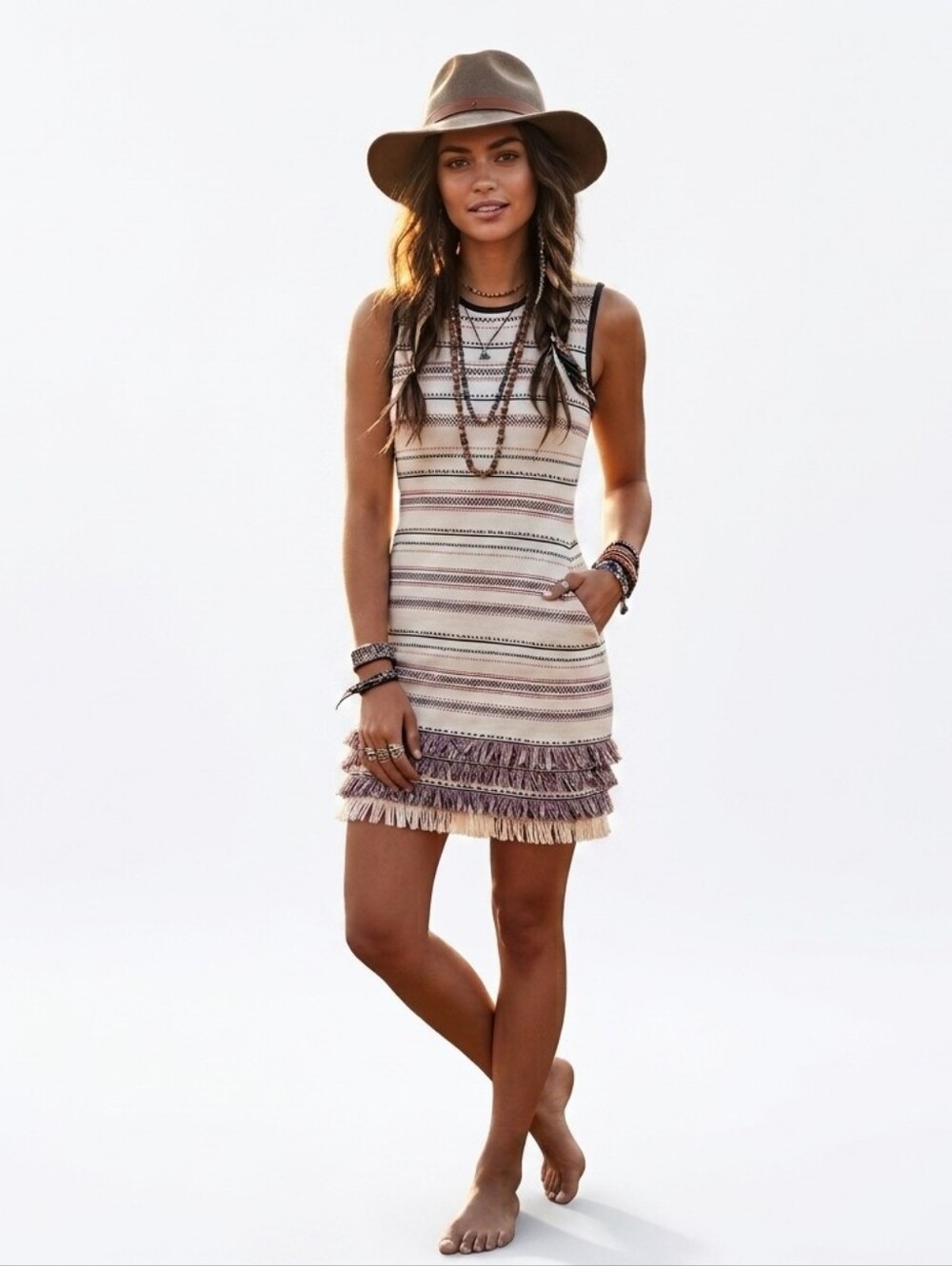 Cupcakes and Cashmere Boho Fringe Dress Size 2 Knit Stretch Coastal